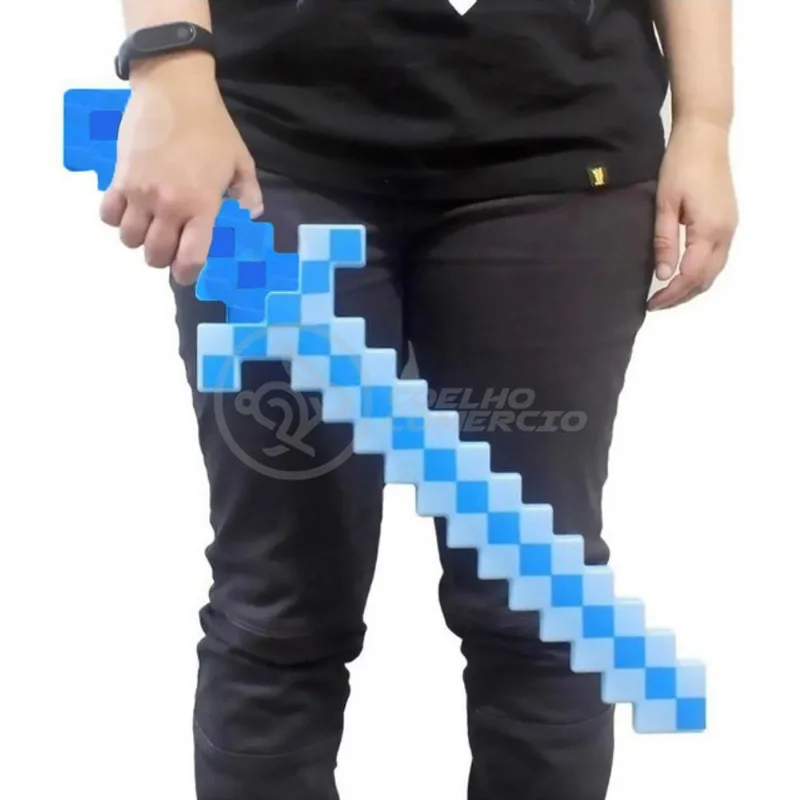 Kit Brinquedo Espada Pixel Minecraft 58cm C/som Luz+3 Pilhas