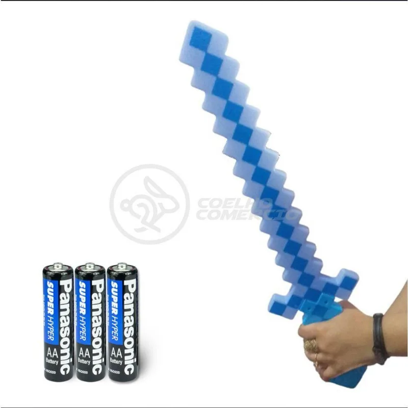 Kit Brinquedo Espada Pixel Minecraft 58cm C/som Luz+3 Pilhas