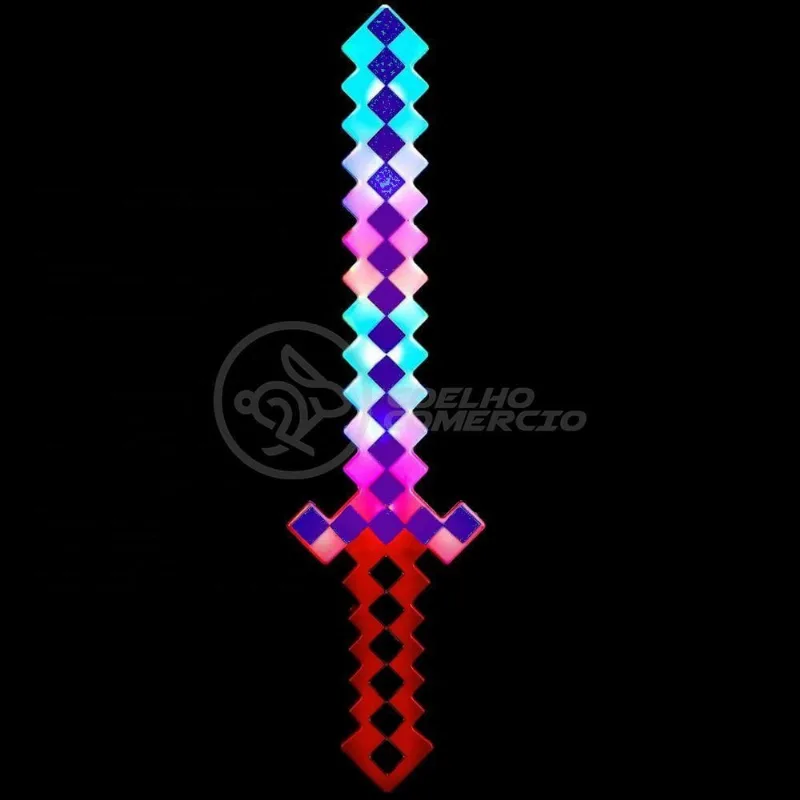 Kit Brinquedo Espada Pixel Minecraft 58cm C/Som Luz+3 Pilhas