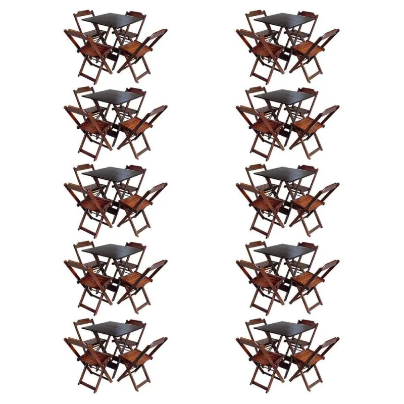 Kit 10 Jogos De Mesa Com 4 Cadeiras De Madeira Dobravel 70X70 - Imbuia - Marrom - OUTRAS MARCAS - Agro