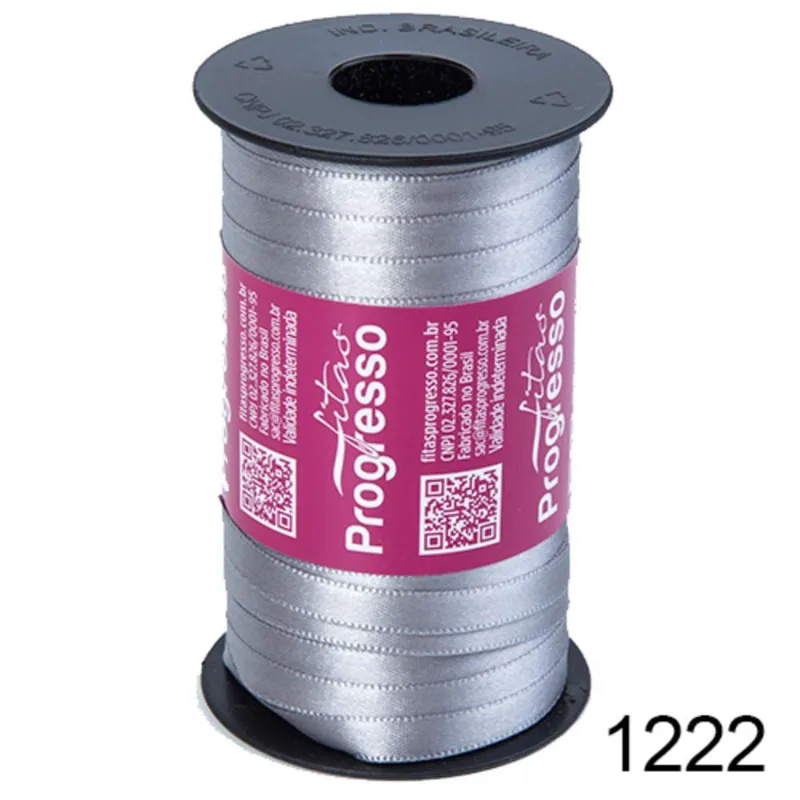 Rolo Fita Cetim Cinza 1222 7mm nº001 Progresso 100 metros