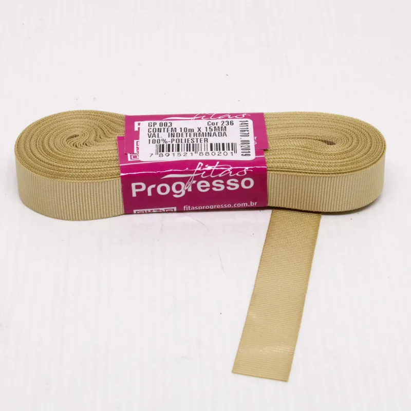 FITA DE GORGURAO LISA PROGRESSO 15MM COM 10 METROS 061 - Bege