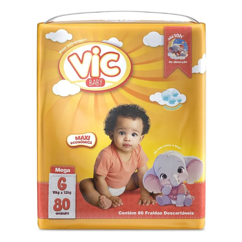 Fralda Descartável Vic Baby Mega G 80 Unidades (10kg a 13kg)