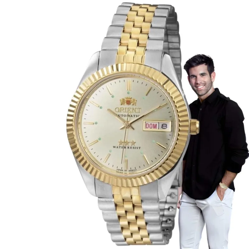 Relógio de Pulso Orient Masculino Automático Calendário Dourado e Prata 469ED1F C1KS - Orient - Relógios E Joias