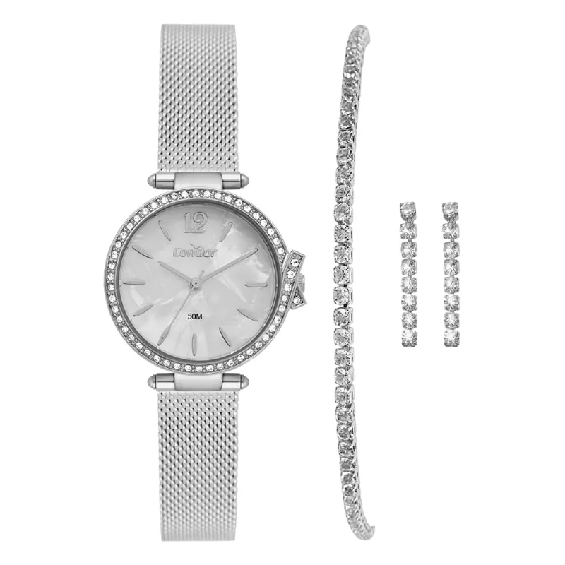 Kit Condor Feminino Elegante Prata - CO2035OAC/K4B Kit Relógio Condor Feminino Elegante Prata - CO2035OAC/K4B