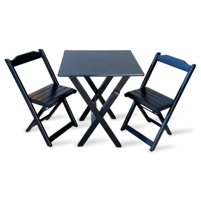Jogo De Mesa Com 2 Cadeiras Dobravel 70x70 Para Area Gourmet - Preto - Cor: Preto - OUTRAS MARCAS - Agro