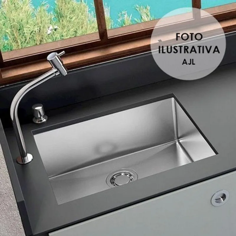 Cuba Inox Quadrada Gourmet Calha C Válvula 60 X 40 Pia