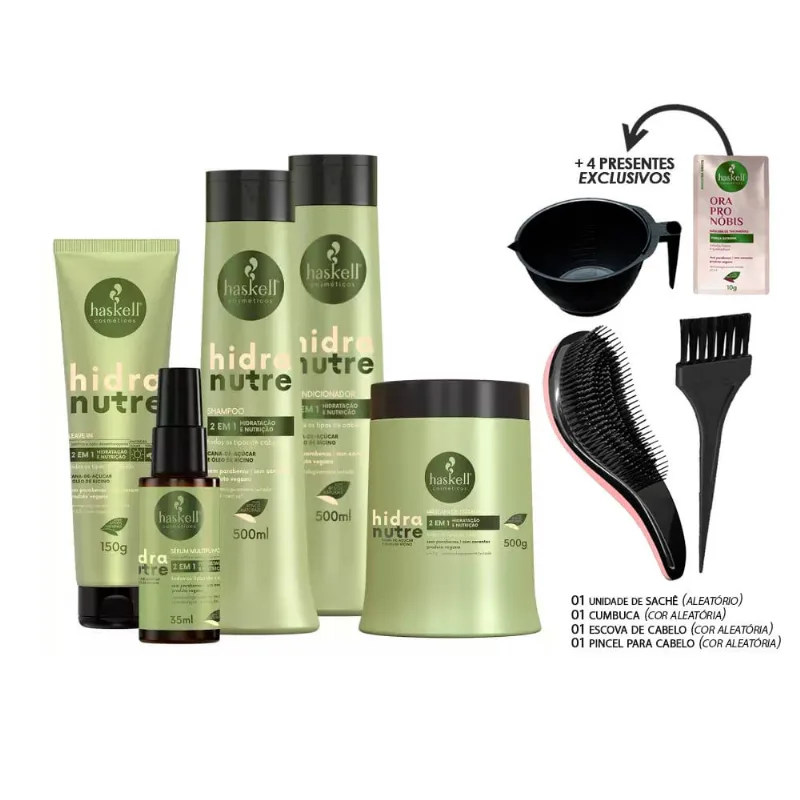 Kit Haskell Hidranutre Completo 5 Itens 500ml + Kit Presente