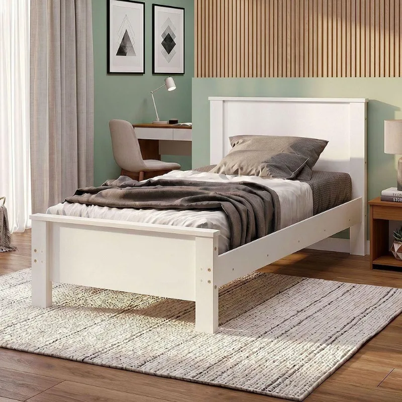 Cama Solteiro Mila com Colchão D23 Estrutura em MDF Branco para Quarto Juvenil Mila