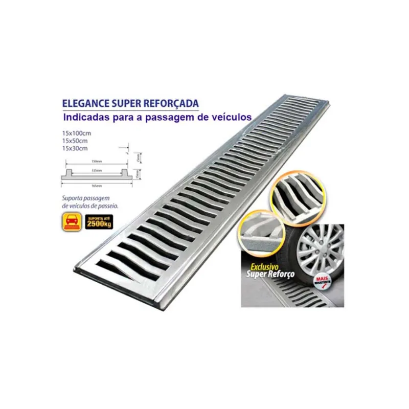 Conjunto Em Alumínio Formado Por Grelha Elegance Super Reforçada E Porta-Grelha Na Medida De 15x50cm Acabamento Martelado-Costa Navarro
