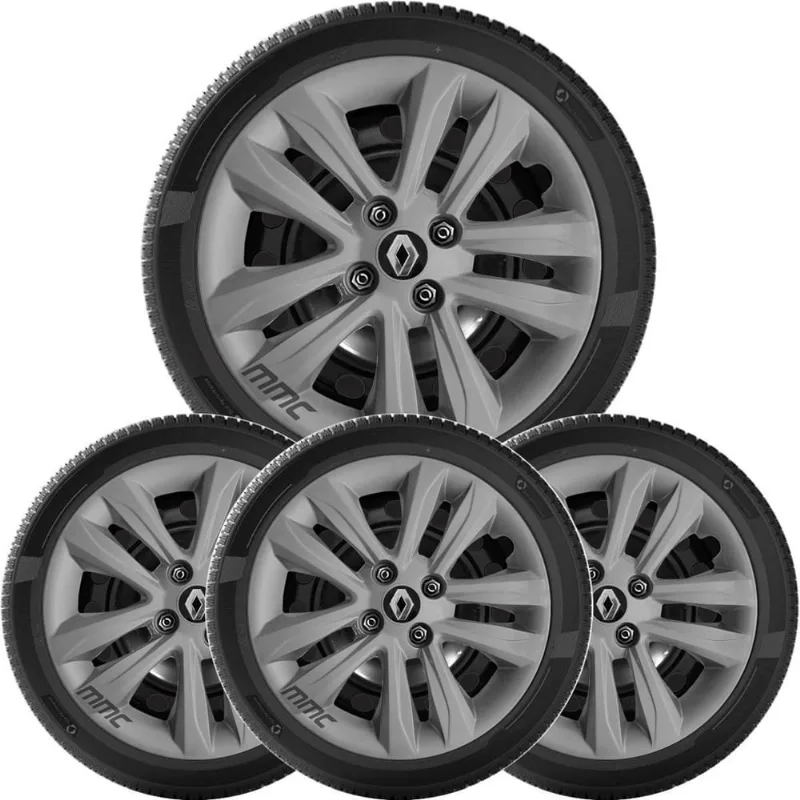 4Un Calota Sandero Logan Clio Aro 14 Grafite Com Logo 191Cb
