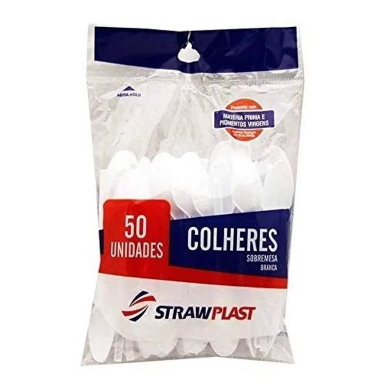 Colher Descartável Strawplast Sobremesa Branca - 50un