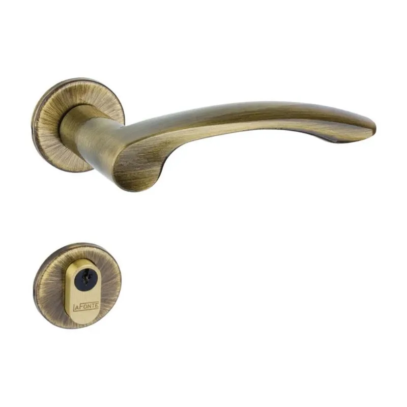 Fechadura Externa La Fonte 6239 em Aço Zamac com Roseta Antique Brass