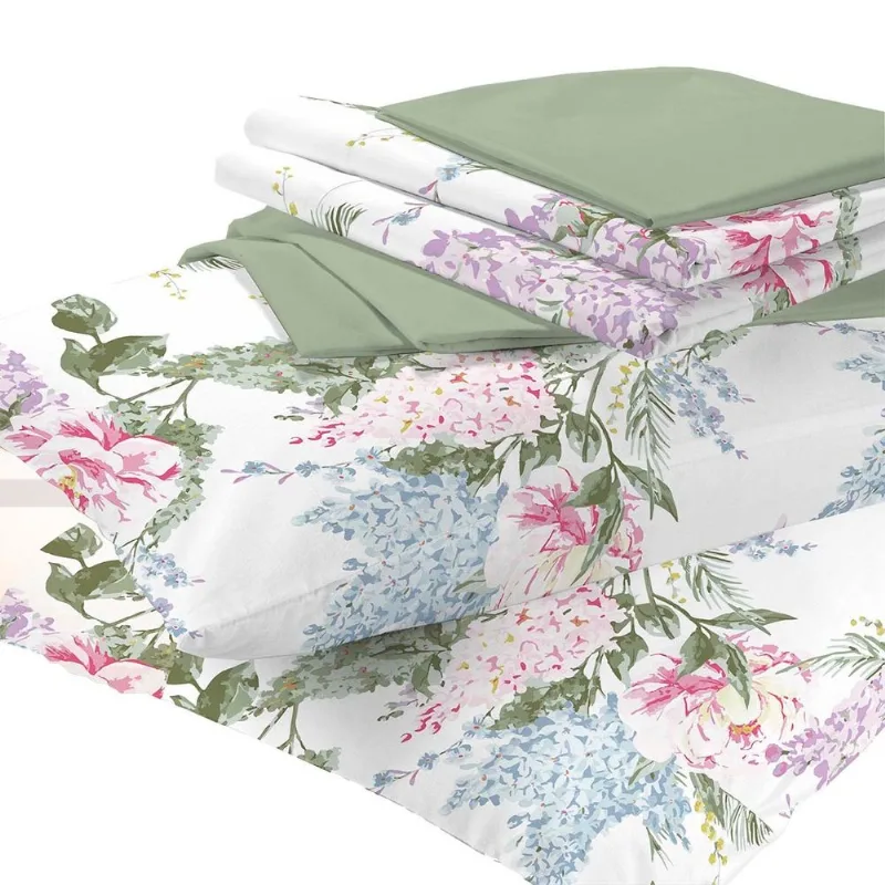 Jogo de Cama Casal 150 Fios Camesa Microfibra Valentina 4 Peças Estampa Floral Colorido