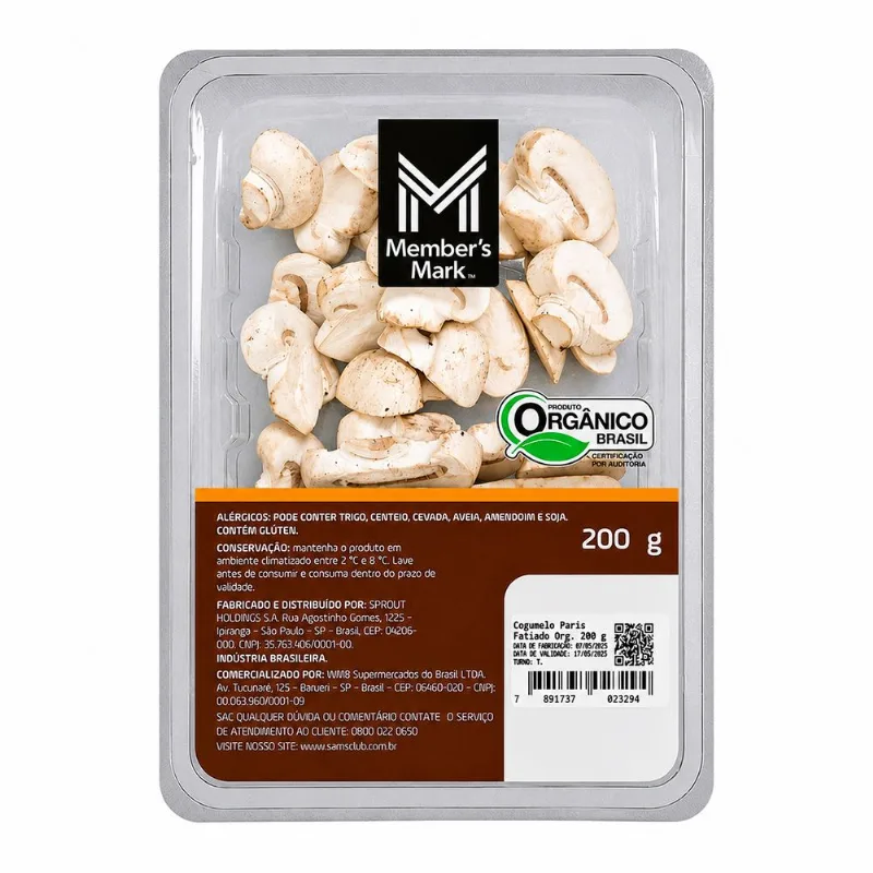 Cogumelo Paris Fatiado Orgânico 200G Member's Mark