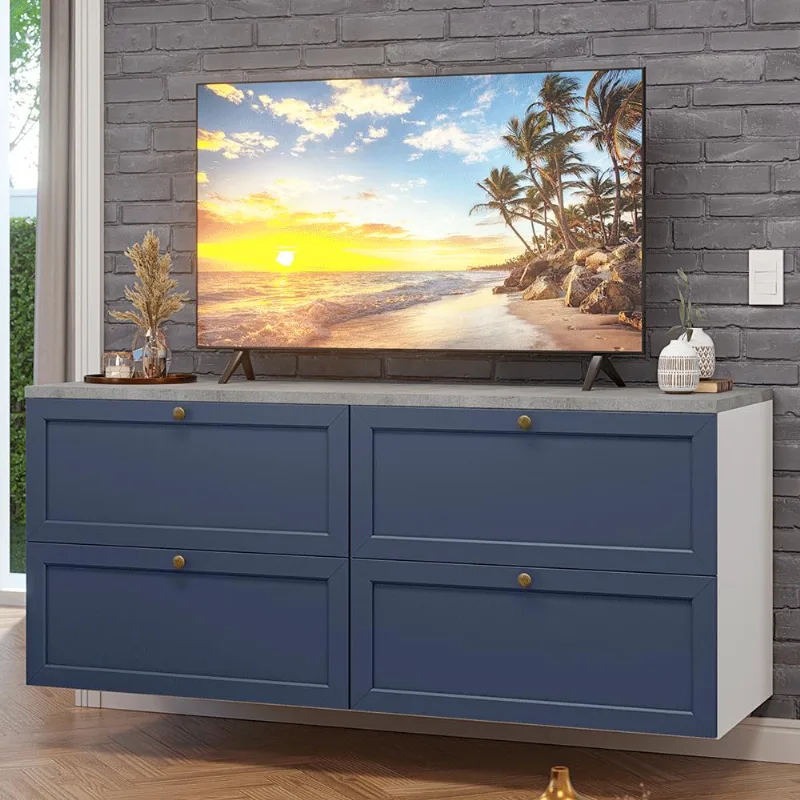 Rack para TV até 70 Polegadas 160cm 4 Gavetas Branco/Azul Vik Madesa 04