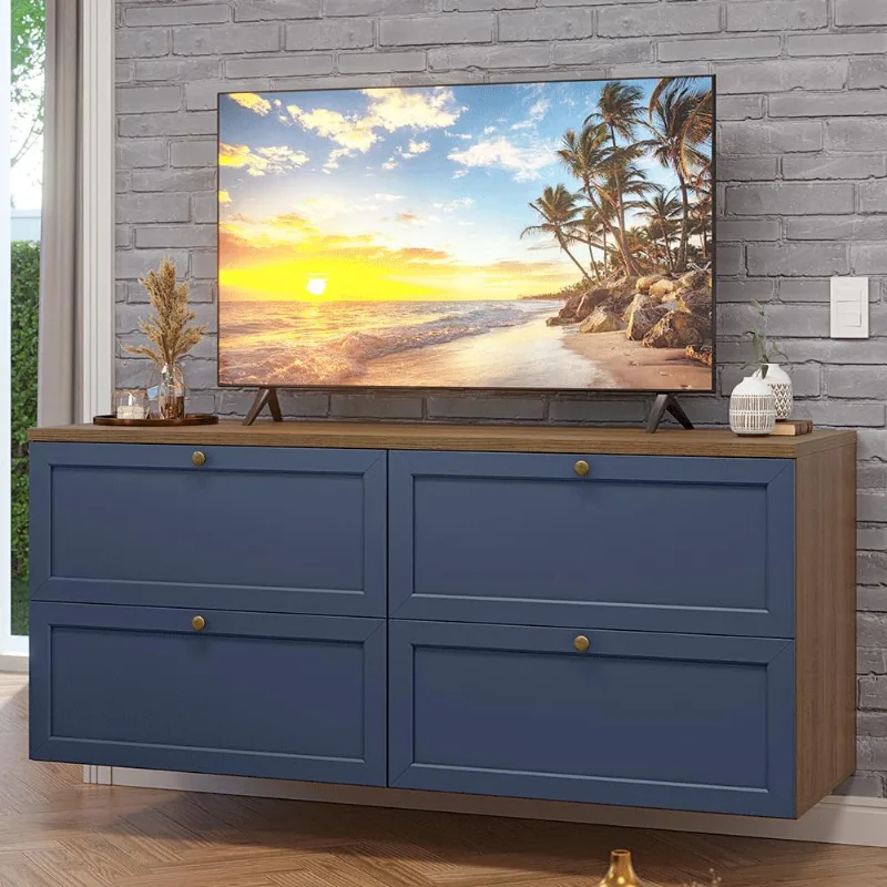Rack para TV até 70 Polegadas 160cm 4 Gavetas Rustic/Azul Vik Madesa 04