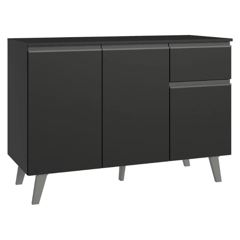 Balcão de Cozinha 120 cm 3 Portas 1 Gaveta Com Pés Preto Nice Madesa
