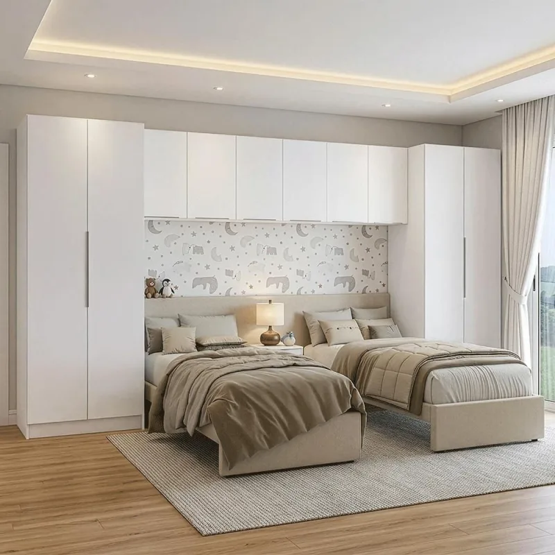 Quarto Infantil Com 2 Guarda-roupas Neo 3 Aéreos 1 Mesa De Cabeceira Branco Madesa Branco - Madesa - Móveis