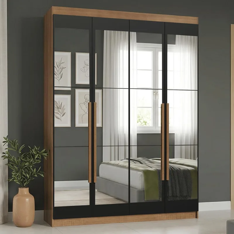 Guarda-Roupa Solteiro 4 Portas Batentes com Espelhos Saturno Madesa R