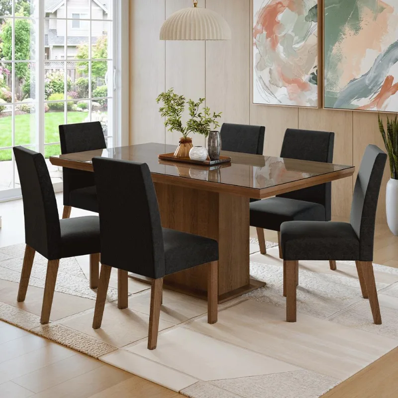Conjunto Sala Jantar Tampo Vidro 6 Cadeiras Alba Madesa