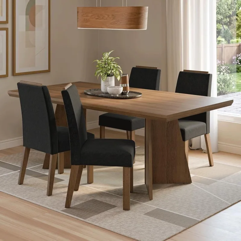 Conjunto Sala de Jantar Arles 4 Lugares Tampo MDP Pés Trapézio Marrom 160CM Madesa - Madesa - Móveis