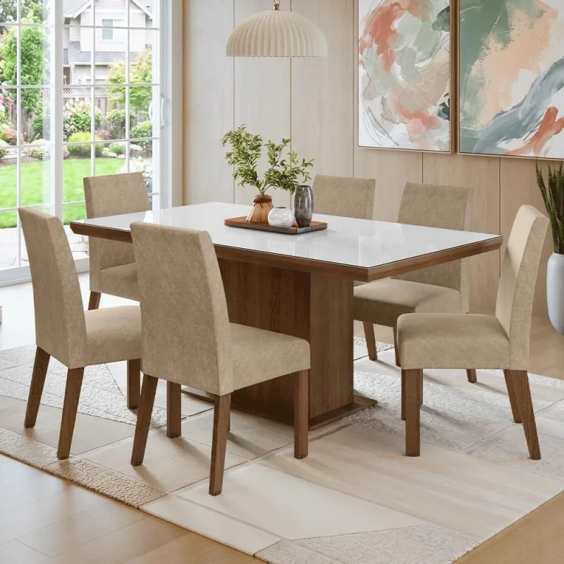 Conjunto Sala de Jantar Alba 6 Lugares Tampo em Vidro Marrom 160CM Madesa - Madesa - Móveis