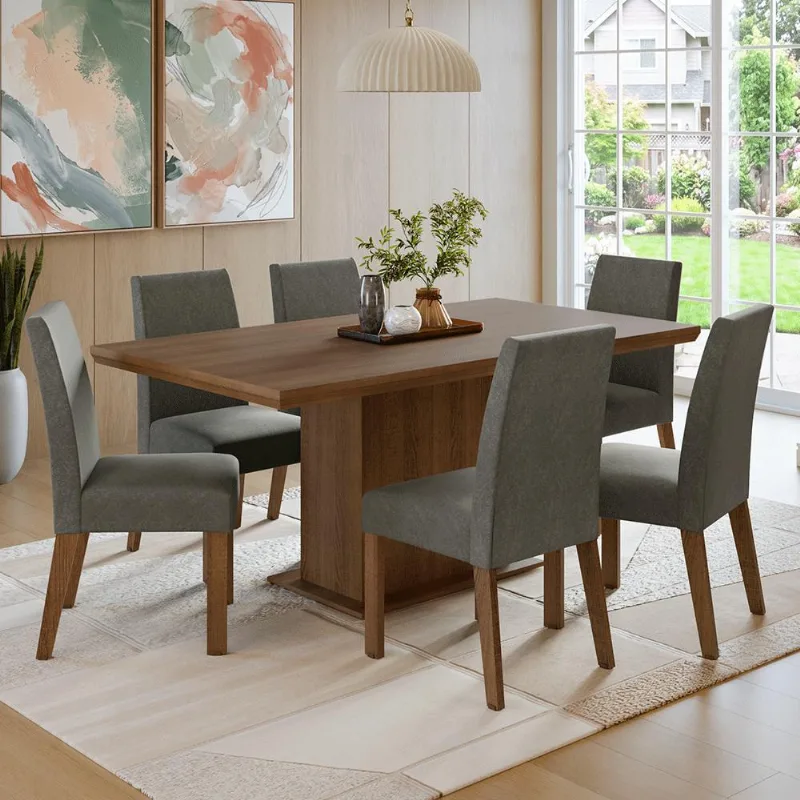 Conjunto Sala Jantar Tampo Madeira 6 Cadeiras Grasse Madesa