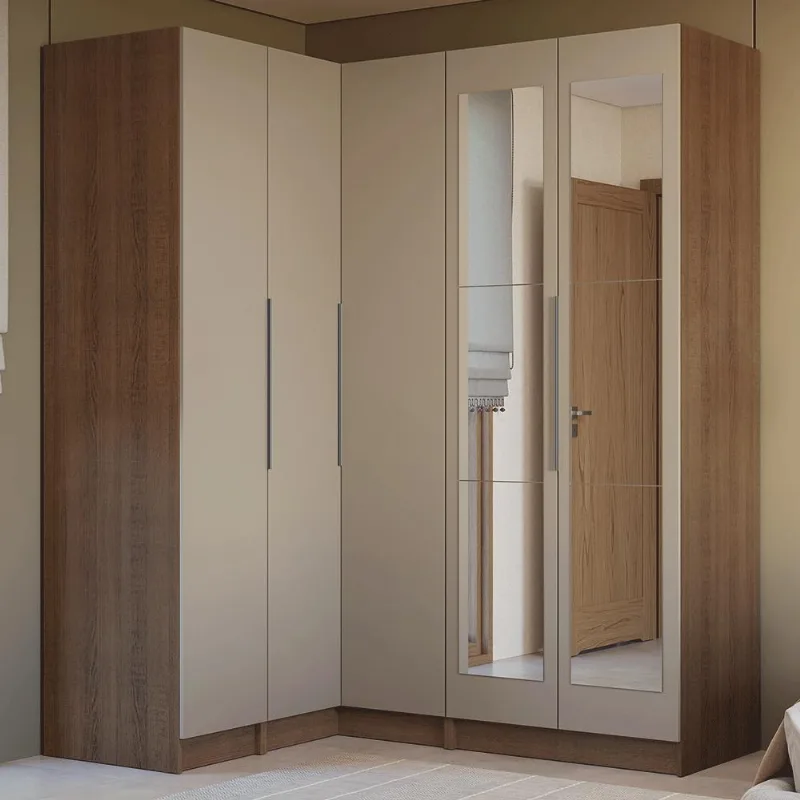 Guarda-Roupa Modulado de Canto 310 cm 5 Portas com Espelhos 2 Gavetas Neo Madesa 04