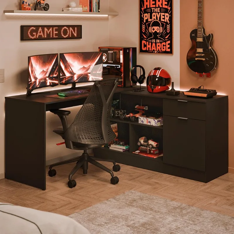 Escrivaninha em L para Computador Gamer Roma Madesa