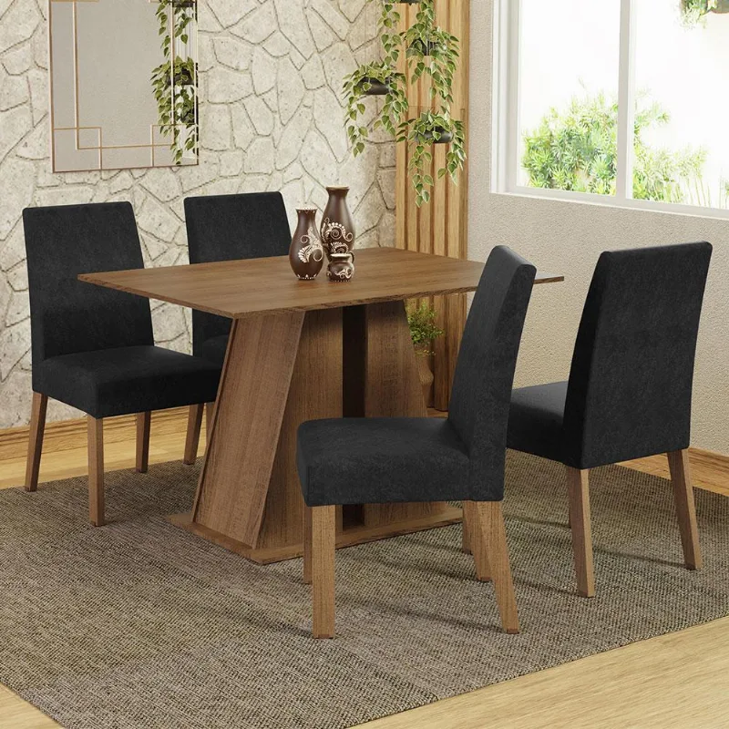 Conjunto Sala de Jantar Mesa Tampo de Madeira 4 Cadeiras Rustic Agnes Madesa