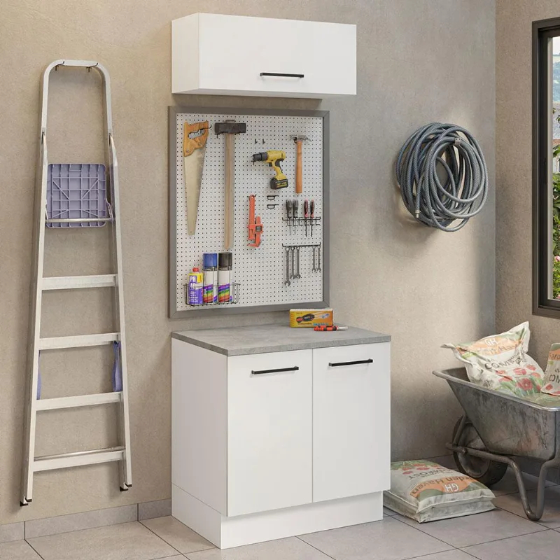 Kit com Balcão e Armário Aéreo Multiuso 80cm Branco Agata Madesa - Madesa