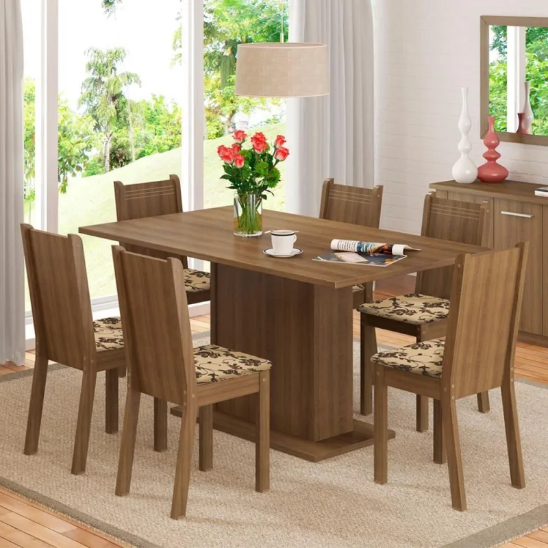 Sala de Jantar Megan Mesa Tampo de Madeira 6 Cadeiras - Madesa - madesa - Móveis