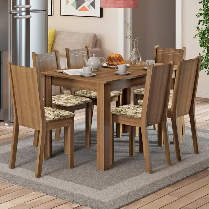 Sala de Jantar Maris Mesa Tampo de Madeira 6 Cadeiras Madesa - Madesa - Móveis