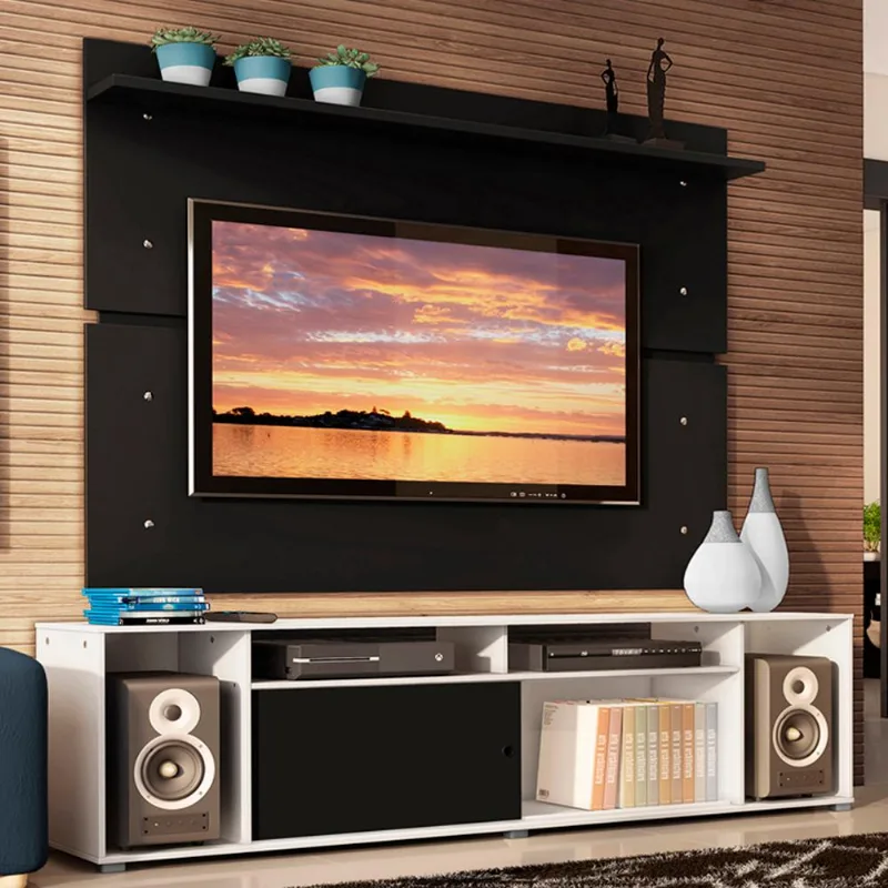 Rack Madesa Cancun e Painel para TV até 65 Polegadas - Branco/Preto/Preto - Madesa