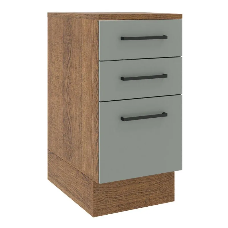 Balcão Armário de Cozinha 40 cm 3 Gavetas Rustic/Cinza Agata Madesa