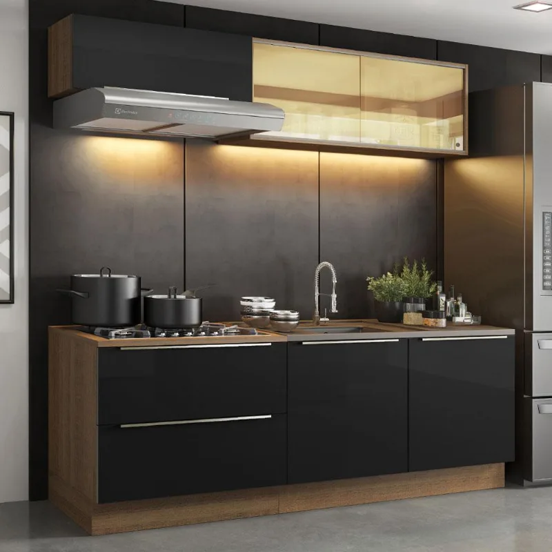 Cozinha Compacta Madesa Lux com Armário e Balcão 5 Portas 2 Gavetas - Rustic/Preto