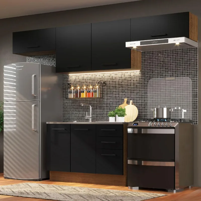 Armário de Cozinha Compacta 280cm Rustic/Preto Agata Madesa 02