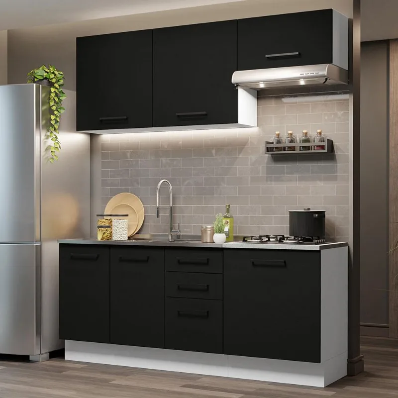 Cozinha Compacta Madesa Agata 180003 com Armário e Balcão (Sem Tampo e Pia) - Branco/Preto - Madesa