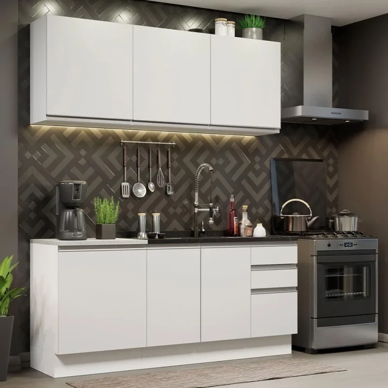 Cozinha Completa 180005 Com Armário E Balcão Branco Branco - Madesa - Móveis