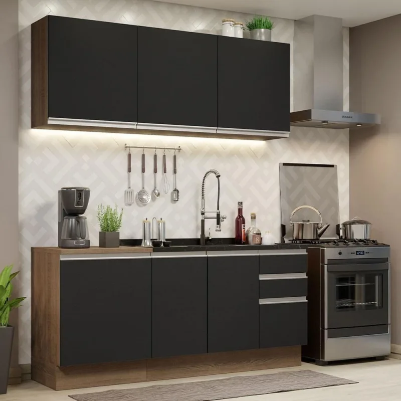 Cozinha Completa 180005 Com Armário E Balcão Rustic/Preto - Madesa - Móveis