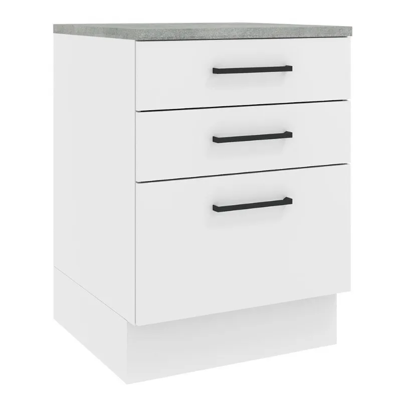 Balcão Madesa Agata 60 Cm 3 Gavetas - Branco Rustic/branco