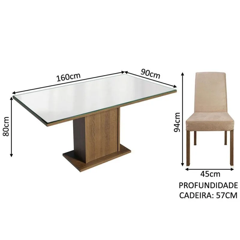 Conjunto Sala de Jantar Avril 4 Lugares Tampo de Vidro com Cadeiras Estofadas Rustic Branco Imperial - madesa