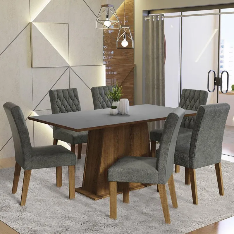 Kit Sala De Jantar Mesa 6 Cadeiras cinza Madesa - Madesa - Móveis