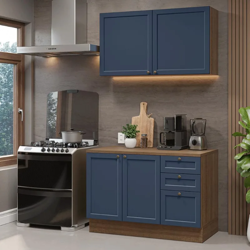 Armário de Cozinha Compacta 120 cm Rustic/Azul Vik Madesa 01