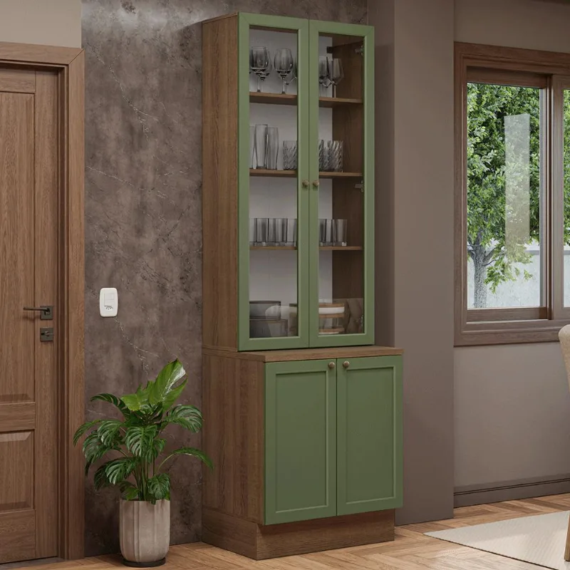 Kit Balcão + Cristaleira 70 cm Rustic/Verde Vik Madesa 02