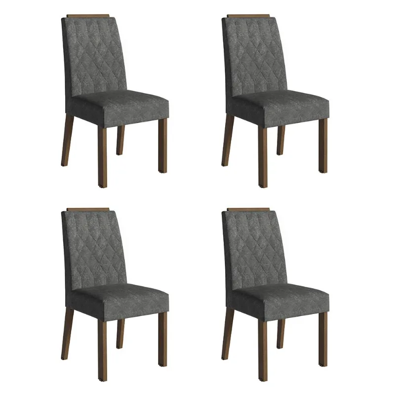 Kit 4 Cadeiras de Jantar 4256 com Espaldar Rustic/Silver Madesa