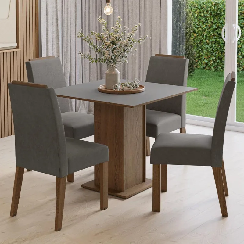 Conjunto Sala De Jantar Tampo De Madeira 4 Cadeiras Rustic/cinza/silver Aspen Madesa - Madesa - Móveis