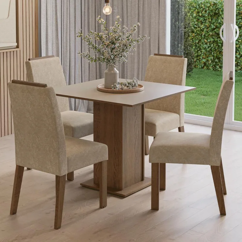 Conjunto Sala De Jantar Tampo De Madeira 4 Cadeiras Rustic/crema/imperial Aspen Madesa - Madesa - Móveis
