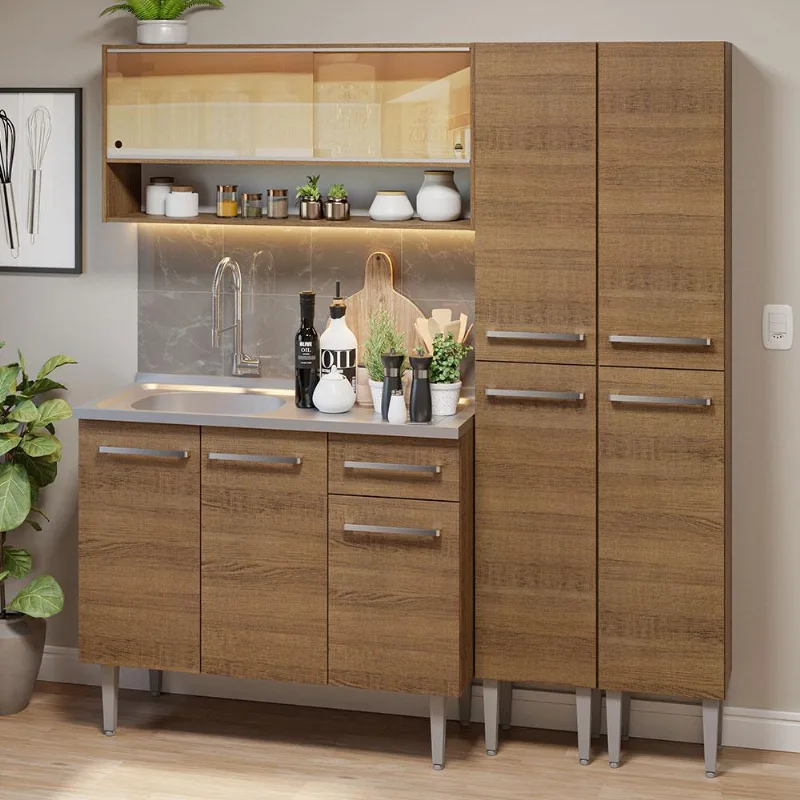 Armário de Cozinha Compacta 169cm com Pia Rustic Emilly Madesa 14 - Madesa